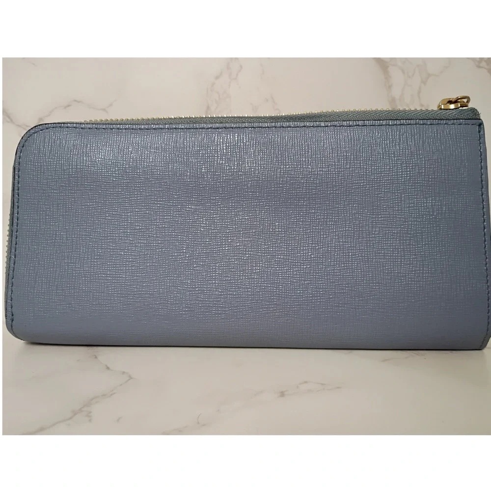 FURLA Babylon Dusty Light Blue Leather Zip Around Wallet - EUC